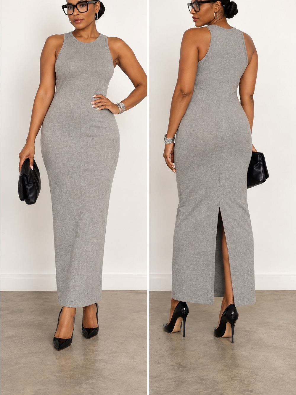 COMMENSE Gray Sleeveless Maxi Column Dress XL
